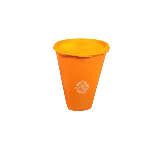 Vintage Tupperware Orange Flower Decorated Canister starburst Seal 1222 - Picture 1 of 4
